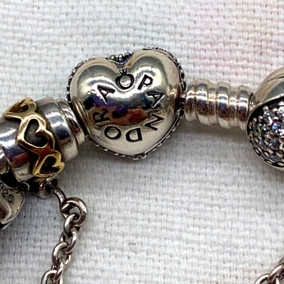 Pandora & Jewelry store brand sterling silver & 14k gold heart shaped bracelet - Picture 7 of 8